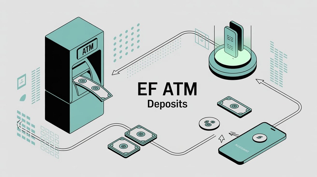 Diagram depicting EF ATM deposit process and subsequent adjustments to account balances.