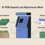 Illustration explaining how EF ATM deposits and adjustments work, showing cash deposit, processing, and account update steps.