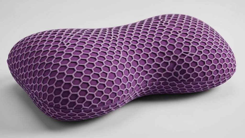Purple Harmony Pillow showing honeycomb grid for neck support.