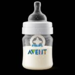 Philips Avent anti-colic baby bottle with AirFree vent reducing air bubbles during feeding.