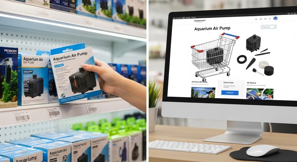 Diagram showing how an aquarium air pump increases oxygen exchange