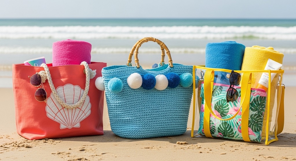 Teen carrying canvas beach tote with summer essentials