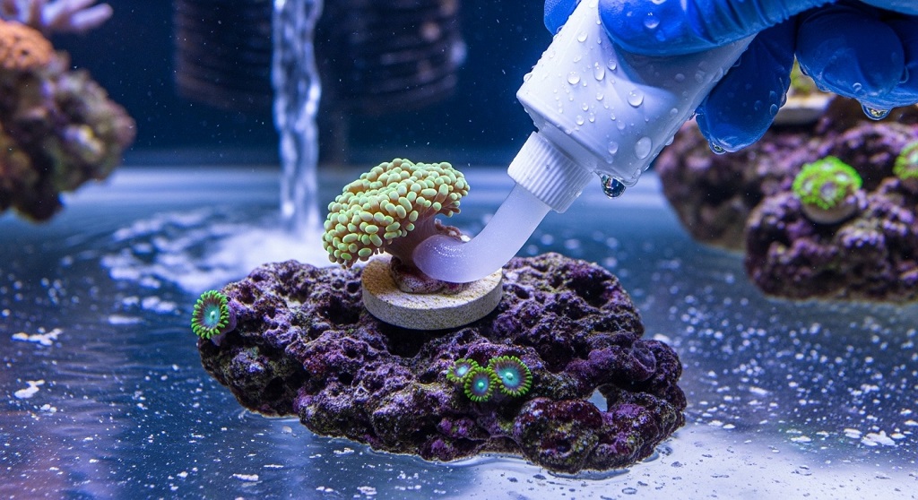 reef-safe cyanoacrylate gel used for coral frag mounting