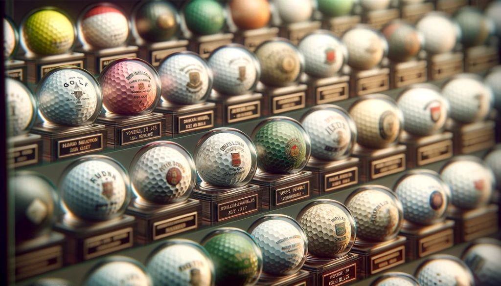 A collection of value golf ball packs lined up on a wooden surface outdoors