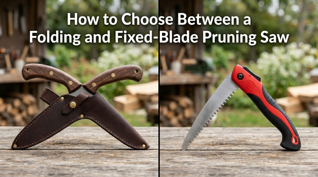 A side-by-side comparison of a folding pruning saw and a fixed-blade pruning saw.