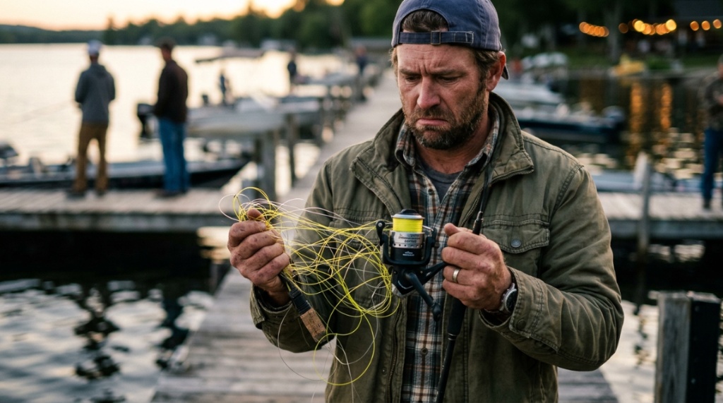 Angler reeling in a large fish using a smooth saltwater fishing reel.