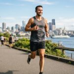 A man wearing a sleek fitness ring while jogging outdoors in Washington.